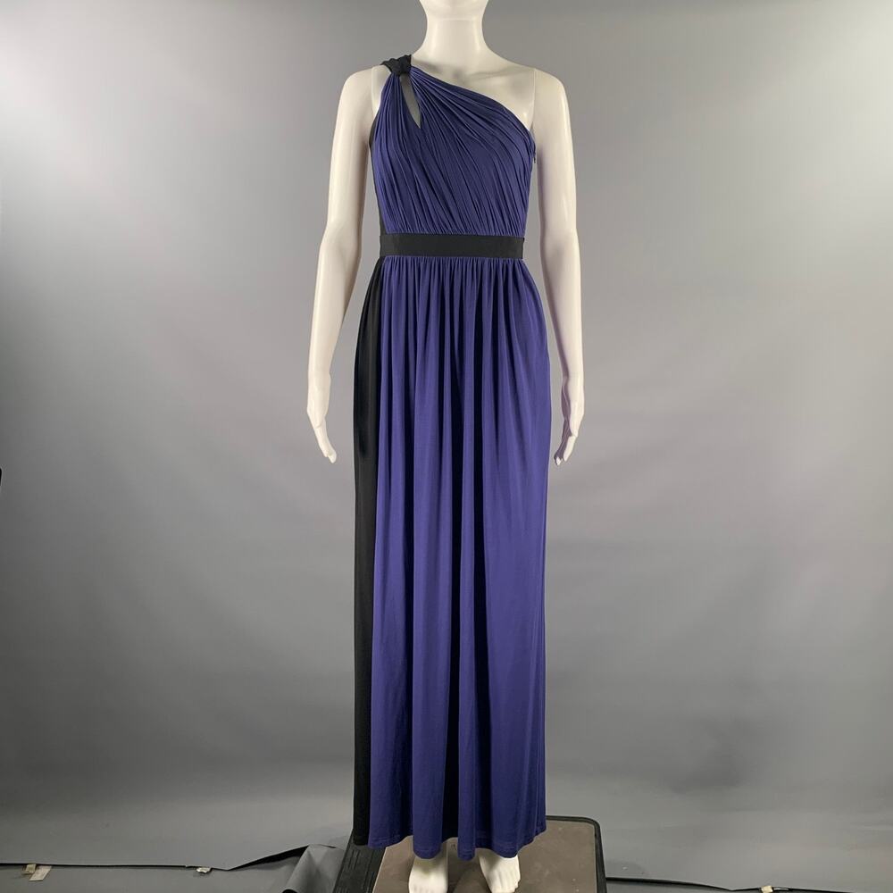 PAULE KA Size 4 Navy Black Cupro Blend One Shoulder Long Gown